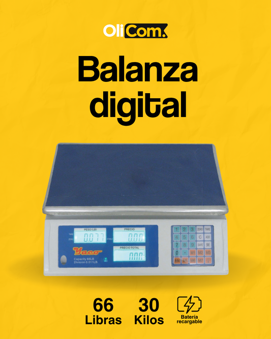 Balanza Digital de 30kg con Plato Metálico – Recargable